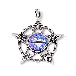 Glass Pendants, with Antique Silver Plated Alloy Findings, Star with Evil Eye, Lilac, 47x44x9mm, Hole: 7x4mm