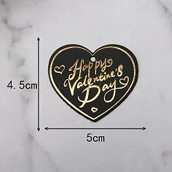 Étiquettes-cadeaux en papier, étiquettes de suspension, coeur avec mot d'estampage d'or bonne saint valentin, noir, 4.5x5 cm, 100 pcs /sachet 