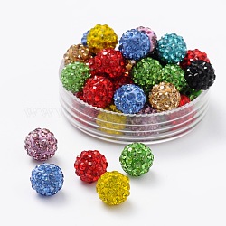 Perles de strass en argile polymère, Perles de boule pavé disco , Grade a, ronde, la moitié foré, couleur mixte, 8mm, Trou: 1mm, pp13 (1.9~2mm)