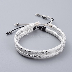 (Schmuckpartys im Fabrikverkauf) Armbänder aus PU-Leder mit geflochtenen Perlen, stapelbare Armbänder, 304 mit Edelstahlkugeln, Mischfarbe, 2-1/4 Zoll ~ 3-1/8 Zoll (5.8~8 cm), 2 Stück / Set