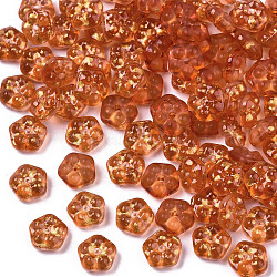 Perles de verre imprimées par pulvérisation, une feuille d'or, fleur, chocolat, 6x3mm, Trou: 0.9mm