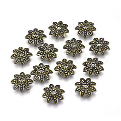 8 -petal tibetischen Stil Legierung Blume Perlenkappen, Cadmiumfrei und Nickel frei und Bleifrei, Antik Bronze, 14x3.5 mm, Bohrung: 2 mm