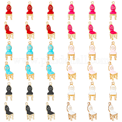 Hobbiesay pendenti dello smalto della lega di stile cortese di 36pcs 6 colori, oro, sedia con ciondolo corona, colore misto, 26.5x10x9mm, Foro: 1.8 mm, 6 pz / colore