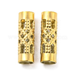 304 perline in acciaio inossidabile, cavo, colonna con fiore, oro, 12.5x4mm, Foro: 3 mm