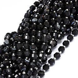 Brins de perles d'onyx noir naturel, avec des perles de rocaille, facette, Toupie, perles de prisme à double pointe, teints et chauffée, 7~8x7~8mm, Trou: 0.8mm, Environ 38 pcs/chapelet, 15.35 pouce (39 cm)