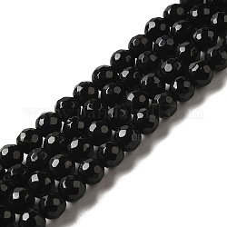 Fili di perline gemstone, onice nero, naturale sfaccettato (128 sfaccettatura) rotondo, tinti e riscaldato, 6mm, Foro: 1 mm, 15 pollice