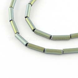 Electroplate tubo no magnéticos hebras de abalorios de hematita sintética, estilo mate, verde chapado, 8x2mm, agujero: 1 mm, aproximamente 50 pcs / cadena, 15.7 pulgada