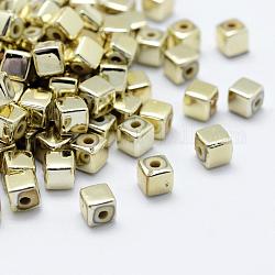 Placcatura di perle di plastica ecologiche, cubo, oro placcato, 4x4x4mm, Foro: 1 mm, circa 800pcs/500g