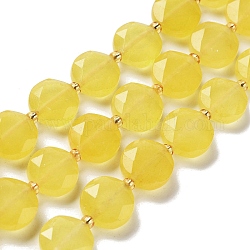 Naturelles agate jaune brins de perles, avec des perles de rocaille, coupe hexagonale facettée, plat rond, teints et chauffée, 12~12.5x5~6mm, Trou: 1.2~1.4mm, Environ 27~29 pcs/chapelet, 15.55~15.75 pouce (39.5~40 cm)