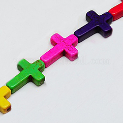 Synthetic Turquoise Beads Strands, Dyed, Cross, Mixed Color, 20x15x4mm, Hole: 1mm, about 20pcs/strand, 15.5 inch