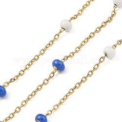 304 Stainless Steel Enamel Link Chains, Soldered, with Spool, Flat Round, Royal Blue, 2x1.5x0.5mm