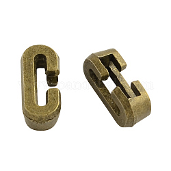 Tibetan Style Alloy Letter Slide Charms, Cadmium Free & Nickel Free & Lead Free, Letter.C, 11x2~8x4mm, Hole: 7x2mm, about 1135pcs/1000g