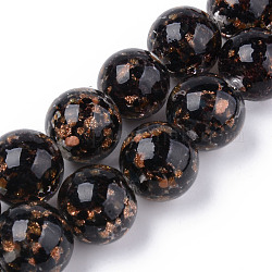 Perles vernissées de sable d'or manuelles , fleur intérieure, ronde, noir, 20x19~20mm, Trou: 2mm, Environ 20 pcs/chapelet, 14.96 pouce (38 cm)