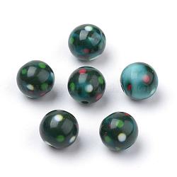 Perles acryliques imprimés opaques, ronde, gris ardoise foncé, 10x9.5mm, Trou: 2mm