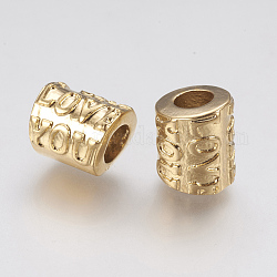 Ion Plating(IP) 304 Stainless Steel European Beads, Large Hole Beads, Column with Word LOVE YOU, Golden, 11x9mm, Hole: 5mm