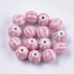 Abalorios de porcelana hechas a mano, porcelánico esmaltado brillante, redondo, rosa, 11~12x10~11x10~10.5mm, agujero: 2~2.5 mm
