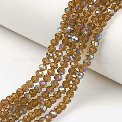 Electroplate Glass Beads Strands, Half Rainbow Plated, Faceted, Rondelle, Dark Goldenrod, 10x8mm, Hole: 1mm, about 63~65pcs/strand, 19.2~20 inch(48~50cm)