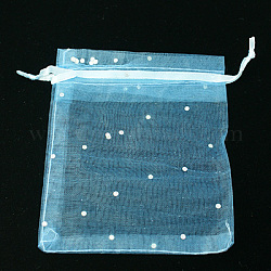 Organza Bags, Valentine's Day Gift Bags, with Ribbons and Sequins, Rectangle, DeepSky Blue, 12x10cm