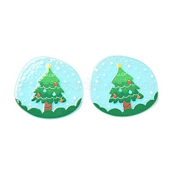 Ciondoli in resina stampata a tema natalizio 3d, accessori per orecchini fai da te, piatta e rotonda con pattern, albero di Natale modello, 37x39.5x2mm, Foro: 1.6 mm