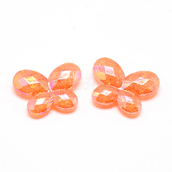 Abalorios de acrílico transparentes crepitar, facetados, mariposa, color de ab, naranja oscuro, 22x29~29.5x6~6.5mm, agujero: 1.5 mm, aproximamente 210 unidades / 500 g