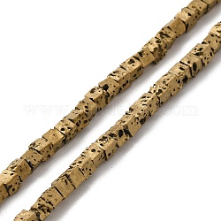 Fili di perle di roccia lavica naturale elettrodeposta, quadrato, oro placcato, 2.5x2.5x2.5mm, Foro: 0.8 mm, circa 158pcs/filo, 16.14'' (41 cm)