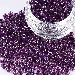 6/0 Glass Seed Beads, Inside Colours, Round Hole, Round, Transparent Colours Rainbow, Purple, 6/0, 4~5x2.5~4.5mm, Hole: 1.2mm, about 4500pcs/bag