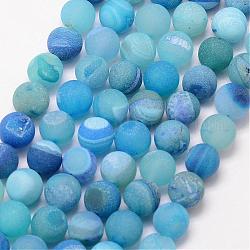 Natural Druzy Geode Agate Bead Strands, Frosted, Round, Dyed & Heated, Grade A, Deep Sky Blue, 14mm, Hole: 1mm, about 28pcs/strand, 15 inch