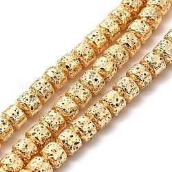 Fili di perle di roccia lavica naturale elettrodeposta, rondelle, placcato oro chiaro, 6x7mm, Foro: 1 mm, circa 67~68pcs/filo, 15.35~15.63 pollice (39~39.7 cm)