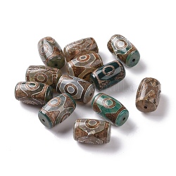 Perles dzi à 3 œil de style tibétain, Perles d'agate naturelles, teints et chauffée, ovale, vert olive foncé, 20~22x14~15mm, Trou: 2.5~3mm