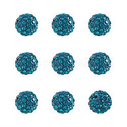 Arcilla de polímero pavimenta los abalorios de rhinestone, abalorios de la bola de discoteca, circón azul, pp15 (2.1~2.2 mm), 6 fila de rhinestone, 12mm, agujero: 1.5 mm