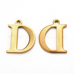 Ion Plating(IP) 304 Stainless Steel Alphabet Charms, Golden, Letter.D, 12x9.5x1mm, Hole: 1mm