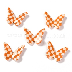 Cabochons di opaco resina, Two Tone, per accessori per orecchini fai da te, farfalla con motivo a scacchiera, arancione, 22.5x27.5~28.5x4~5.5mm