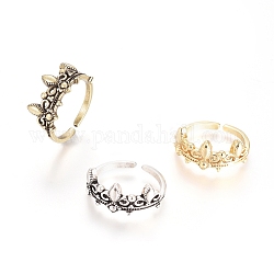 Adjustable Brass Rings, Long-Lasting Plated, Crown, Finger Rings, Mixed Color, Size 7, 17mm