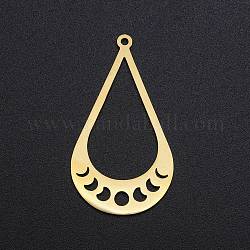 201 Stainless Steel Pendants, Laser Cut, Teardrop with Phase of the Moon, Golden, 39x21.5x1mm, Hole: 1.5mm
