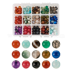 225 pièces 15 perles rondes en agate naturelle de style, 8mm, Trou: 1mm, 15 pièces / style