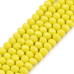 Cuentas opacas de color sólido cuentas de vidrio, facetados, rerondana plana, amarillo, 4x3mm, agujero: 0.4 mm, aproximamente 123~127 pcs / cadena, 16.5~16.9 pulgada (42~43 cm)