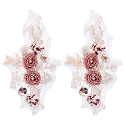 3D-Blumen-Organgza-Polyester-Stickerei-Ornament-Zubehör, Aufnäher mit Pailletten-/Paillettenapplikation, Basteln Dekoration nähen, mit Strass, Licht Korallen, 390x230x21 mm