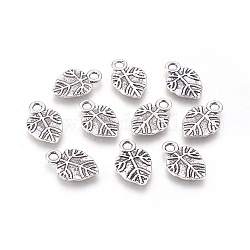 Tibetan Style Alloy Pendant, Lead Free, Cadmium Free and Nickel Free, Leaf, Antique Silver, 18mm long, 11.5mm wide, 1.5mm thick hole: 3mm