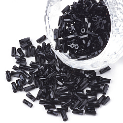 Perles de rocaille bugle torsadées en verre, noir, 4.5~5x1.5~2mm, Trou: 0.8mm, environ 450 g /sachet 