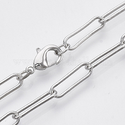Fabricación de collar de cadena de clip de papel ovalado redondo de latón, con cierre de langosta, Platino, 18.3 pulgada (46.5 cm), link: 15x4.5x1 mm