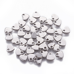 201 charms in acciaio inox, timbratura tag vuoto, cuore, colore acciaio inossidabile, 6x7x1.5mm, Foro: 1.6 mm