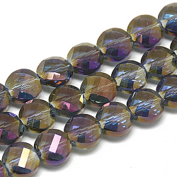 Electroplate Glass Beads Strands, Rainbow Plated, Faceted, Flat Round, Dark Orchid, 8x5mm, Hole: 1.2mm, about 69~72pcs/strand, 21.26 inch