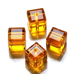 Imitation österreichischen Kristallperlen, Klasse aaa, facettiert, Würfel, orange, 8x8x8mm (Größe innerhalb des Fehlerbereichs von 0.5~1mm), Bohrung: 0.9~1.6 mm