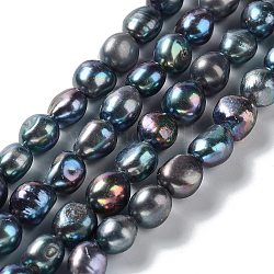 Brins de perles de culture d'eau douce naturelles, poli des deux côtés, teinte, Note 4 un, noir, 12~14x11~12x7~9mm, Trou: 0.6mm, Environ 27~29 pcs/chapelet, 14.17'' (36~37 cm)