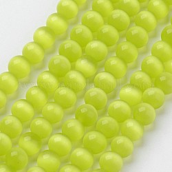 Katzenaugen-Perlen, Runde, gelb-grün, 8 mm, Bohrung: 1 mm, etwa 15.5 Zoll / Strang, ca. 49 Stk. / Strang