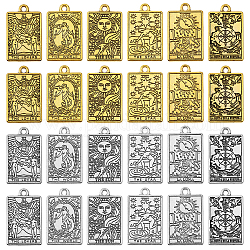 CHGCRAFT 24Pcs 12 Styles Rack Plating Alloy Pendants, Tarot Charms, Antique Silver & Golden, 23~23.5x14~14.5x1.5mm, Hole: 1.8~2mm, 2pcs/style