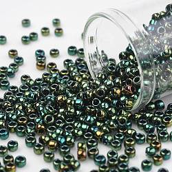 Toho perles de rocaille rondes, Perles de rocaille japonais, (507) iris vert supérieur métallique, 8/0, 3mm, Trou: 1mm, environ 1110 pcs/50 g