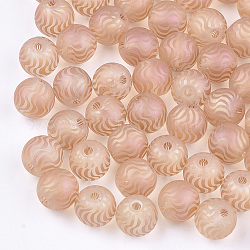 Perles en verre electroplate, mat, ronde avec motif de vagues, saumon noir, 8~8.5mm, Trou: 1.5mm