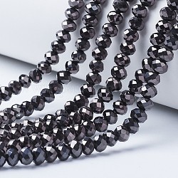 Chapelets de perles en verre transparent électrolytique, plein plaqué, facette, rondelle, plaqué gris anthracite, 3x2mm, Trou: 0.8mm, Environ 150~155 pcs/chapelet, 15.7~16.1 pouce (40~41 cm)