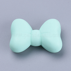Food Grade Eco-Friendly Silicone Focal Beads, Chewing Beads For Teethers, DIY Nursing Necklaces Making, Bowknot, Light Cyan, 21x29x10.5mm, Hole: 2mm